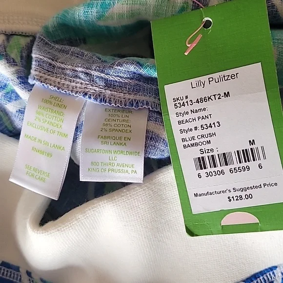 Lilly Pulitzer Linen Beach Pants Blue Crush Bamboom - Picture 6 of 11